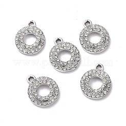 合金クリスタルラインストーンペンダント  フラットラウンドのチャーム  プラチナ  17x14x4mm  穴：2mm&nbsp;ALRI-H004-20P