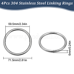 304ステンレススチール製リンキングリング4個  DIYマクラメクラフト用品  リング  ステンレス鋼色  71.5x6mm  内径：59.5mm&nbsp;FIND-SC0010-45
