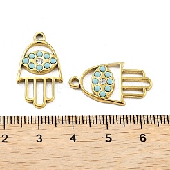 304ステンレスペンダント  ラインストーン付き  アイチャームが付いたハムサの手  ゴールドカラー  25x14x1.5mm  穴：2mm&nbsp;STAS-A168-10G