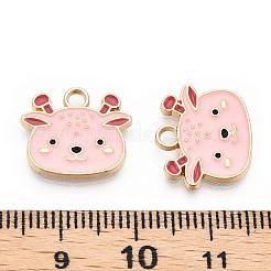 ライトゴールドメッキの合金エナメルペンダント  カドミウムフリー＆鉛フリー  羊  ピンク  13.5x15.5x1.5mm  穴：1.8mm&nbsp;ENAM-T009-84C-RS