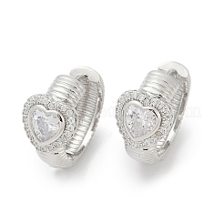 真鍮クリアキュービックジルコニアフープピアス  ハート  プラチナ  18x10.5x21mm&nbsp;EJEW-Q016-03P