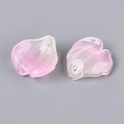 クリアガラスペンダント  花びらチャーム  ツートン  パールピンク  17x17.5x6mm  穴：1.2~1.4mm&nbsp;GLAA-T030-05-02