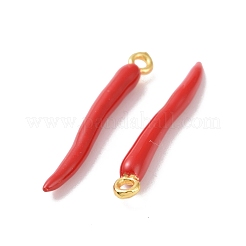 合金エナメルチャーム  カドミウムフリー＆鉛フリー  豊饒の角  イタリアの角cornicello  ゴールドカラー  ファイヤーブリック  24x3x3mm  穴：1.2mm&nbsp;FIND-A016-01B