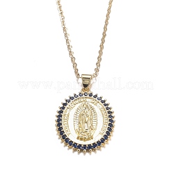 真鍮製マイクロパヴェキュービックジルコニアペンダントネックレス  virgencitaネックレス  304ステンレススチールアズキチェーン付き  聖母マリアとオーバル  ゴールドカラー  ミックスカラー  17.91インチ（45.5cm）&nbsp;NJEW-H100-01
