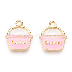 合金ペンダント  エナメル  カドミウムフリー＆鉛フリー  ライトゴールド  単語のバスケット  ピンク  17x14x2mm  穴：2mm&nbsp;ENAM-S119-062C-RS