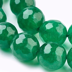 天然石マレーシアジェイドビーズ連売り  染め  多面カット  ラウンド  濃い緑  10mm  穴：1.2mm  約37個/連  14.9インチ&nbsp;X-G-K288-10mm-11