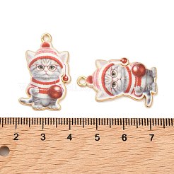 クリスマス合金エナメルペンダント  長持ちメッキ  ゴールドカラー  猫のチャーム  レッド  30.5x19x1.5mm  穴：2mm&nbsp;ENAM-K069-43C