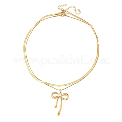 304ステンレススチール製蝶結びペンダントダブルレイヤーネックレス（女性用）  ゴールドカラー  15.79~15.94インチ（40.1~40.5cm）  2個/セット&nbsp;NJEW-Z108-01G