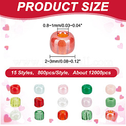 ガラスシードビーズ15色  丸いビーズ  ミックスカラー  2~3x1.5~2mm  穴：0.8~1mm  約800PCS /カラー&nbsp;SEED-HY0001-15B