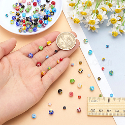 330個 2スタイル ハンドメイド ミルフィオリ ランプワーク ビーズ  花模様の丸  カラフル  4~6x3.5~6mm  穴：0.9~1mm&nbsp;LAMP-WR0001-04
