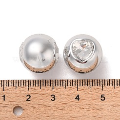 ラインストーンビーズ付きccbプラスチック  ハート付きのラウンド  プラチナ  15x16x16mm  穴：3mm&nbsp;CCB-B003-34P