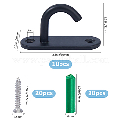 鉄製ネジとプラスチックアンカー付きのステンレス製高耐久天井フック10個。  ブラック  60x20x31mm&nbsp;STAS-FH0002-54EB