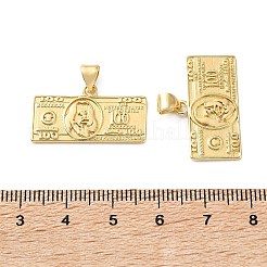 真鍮チャーム  ドル紙幣チャーム  18KGP本金メッキ  14.5x25.5x1.5mm  穴：4.5x2.5mm&nbsp;KK-H279-05G
