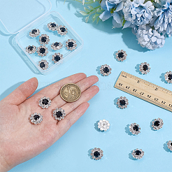 24穴亜鉛合金ボタン1個  ラインストーン付き  花  銀  ブラック  16x9mm  穴：1.4mm&nbsp;FIND-PH0026-98B