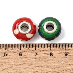 手作りポリマークレイ大孔rondelle欧州ビーズ  ダブルシルバーカラーメッキ真鍮コア付き  ミックスカラー  15x10mm  穴：4.5~5mm&nbsp;LPDL-L003-01