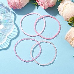 ロンデルガラスシードビーズストレッチブレスレットセット4個  女性用スタッカブルブレスレット  ピンク  内径：2-5/8インチ（6.8cm）  約4個/セット&nbsp;BJEW-JB10420
