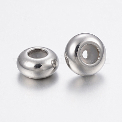 変色防止201ステンレススチールビーズスペーサー  スライダービーズ  ロンデル  ステンレス鋼色  7x3.5mm  穴：1mm&nbsp;STAS-E149-06P-7mm