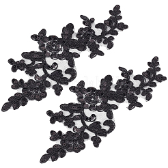 ポリエステル刺繍レースアップリケ4組。  チャイナドレスの飾りアクセサリー  ドレス  ブラック  240x100x1.5mm&nbsp;DIY-GF0013-67