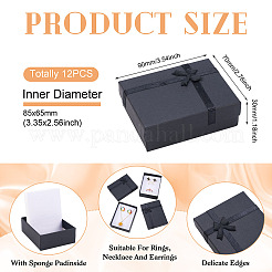 厚紙のジュエリーセットボックス  ジュエリーパッケージ用品  ちょう結びの長方形  ブラック  9x7x3cm&nbsp;CON-TAC0006-06A