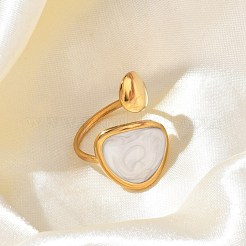 女性用304ステンレススチールカフオープンリング  エナメル  ホワイト  ゴールドカラー  19mm&nbsp;RJEW-F208-02G-01