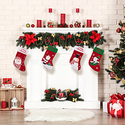 4個 4スタイル布クリスマスストッキング吊り下げ装飾  キャンディーギフトバッグ  クリスマスツリーの装飾用  混合模様  375~415x240~255x28mm  1個/スタイル&nbsp;AJEW-WR0001-76