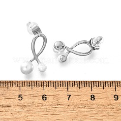 304ステンレススチールスタッドピアス  シェルビーズ付き  ラウンド  ステンレス鋼色  17.5x10.5mm&nbsp;EJEW-C133-01P