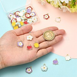 45色の合金エナメルフラワーチャーム9個  ライトゴールド  ミックスカラー  14.5x13x1mm  穴：1.5mm  5個/カラー&nbsp;ENAM-CJ0007-51