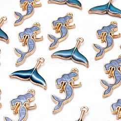 50本2スタイルアロイエナメルペンダント  人魚とクジラの尻尾の形  ライトゴールド  ブルー  17~29x12.5~20x2~3mm  穴：1.4~1.6mm  25個/スタイル&nbsp;ENAM-LS0001-10LG