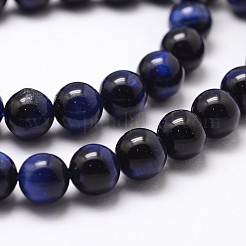 天然石タイガーアイビーズ連売り  染め＆加熱  ラウンド  プルシアンブルー  12mm  穴：1mm  約31個/連  14.9インチ〜15.1インチ&nbsp;G-G735-23-12mm-02
