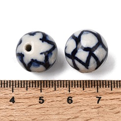 手作りの陶器ビーズ  花模様の丸  青と白の磁器模様  ミッドナイトブルー  15~16mm  穴：1.8mm&nbsp;PORC-A032-03D