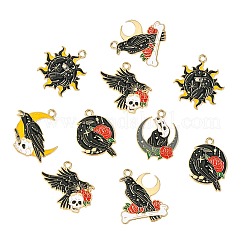 30個6スタイルアロイエナメルペンダント  カラスのチャーム  混合図形  26~29x22~28x1.5mm  穴：2mm  5個/スタイル&nbsp;FIND-CJ0003-69