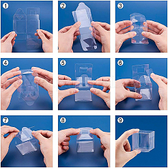 透明プラスチックペットボックスギフト包装  防水折りたたみカートン  正方形  透明  8x8x8cm  6pc&nbsp;CON-BC0007-92C