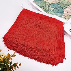 ポリエステルラテンフリンジレース  洋服アクセサリーデコレーション  DIYレーストリム刺繡生地  レッド  6-1/8インチ（155mm）  10m /カード&nbsp;OCOR-WH0064-43B