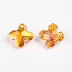 多面カットK9ガラスチャーム  模造オーストリアのクリスタル  クロス  オレンジ  13.5x13.5x6.5mm  穴：1.5mm&nbsp;EGLA-P026-A04