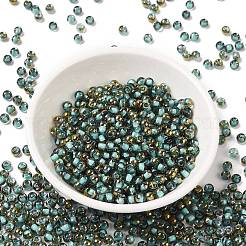 ガラスシードビーズ  半分メッキ  色の内側  丸い穴  ラウンド  ライトシアン  4x3mm  穴：1.4mm  111個/ 10g&nbsp;X1-SEED-H002-B-D222