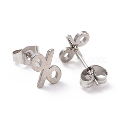 変色しない 304 ステンレススチール製 数学パーセント記号スタッドピアス 男女兼用  ステンレス鋼色  8x6mm  ピン：0.7mm&nbsp;EJEW-G318-03P