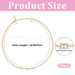 304ステンレススチールペーパークリップチェーンネックレス10個  ゴールドカラー  18.50インチ（47cm）&nbsp;NJEW-BM00001