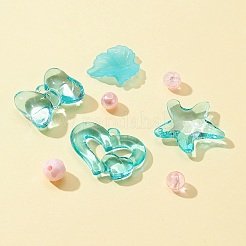 DIY バレンタイン ブレスレット メイキング キット  スター＆ハート＆ちょう結び＆リーフアクリルビーズ＆ペンダントを含む  腹筋プラスチック ラウンド ビーズ  ミックスカラー&nbsp;DIY-FS0003-44