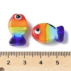 手作りランプワークビーズ  魚  カラフル  20x13x9mm  穴：1.4mm&nbsp;X-BLOW-D300-02
