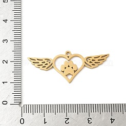 304ステンレスペンダント  中空  ハートの羽と足跡のチャーム  ゴールドカラー  15x38x1mm  穴：1.6mm&nbsp;LS-STAS-F326-11G