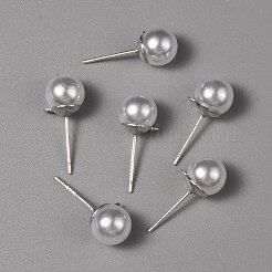 Abs プラスチック模造真珠のスタッドのイヤリングパーツ  スターリングシルバーのピン925本と水平ループ付き  プラチナ  9x8mm  ピン：0.7mm  穴：1.2mm&nbsp;EJEW-TAC0019-02A-P