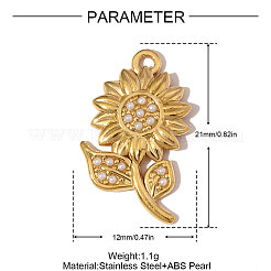 304ステンレスペンダント  花のチャーム  模造パールと  イオンプレーティング（ip）  18KGP本金メッキ  21x12mm&nbsp;STAS-OY006-70G