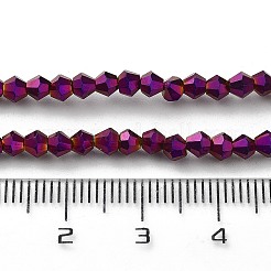 電気メッキガラスビーズ連売り  虹メッキ  多面カット双円錐形  パープルメッキ  3x3.5mm  穴：1mm  約107~110個/連  32.5~34cm&nbsp;EGLA-R094-3mm-05