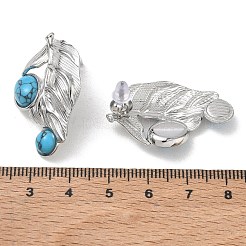 女性用304ステンレススチールスタッドピアス  ターコイズと  葉  ステンレス鋼色  33x21.5mm&nbsp;SA-CBA83B5-01P