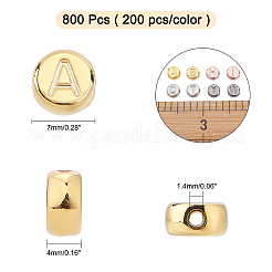 800個4色ccbプラスチックビーズ  文字a~z付きのフラットラウンド  ミックスカラー  7x4mm  穴：1.4mm  200個/カラー&nbsp;CCB-AR0001-01