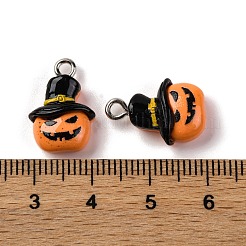 ハロウィーンのテーマの不透明樹脂ペンダント  プラチナメッキ鉄ループ付き  カボチャ  17.5x12x6.5mm  穴：2mm&nbsp;RESI-D075-01A