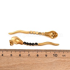 304ステンレススチール製スネークスタッドピアス  ラインストーン付き  ゴールドカラー  58x9.5mm&nbsp;LS-EJEW-A136-03A-G