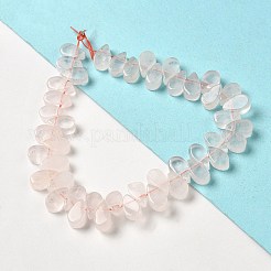 天然石ローズクォーツビーズ連売り  ティアドロップ  トップ掘削  9~10x5~5.5x3.5~4mm  穴：0.7mm  約40~48個/連  7.09~7.28''（18~18.5cm）。&nbsp;G-B064-B30