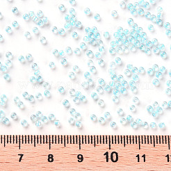 12/0 FGBグレードAラウンドガラスシードビーズ  透明インサイドカラー  ABカラーメッキ  ライトブルー  2.3x1.5mm  穴：1mm  約48500個/ポンド&nbsp;SEED-N001-E-315