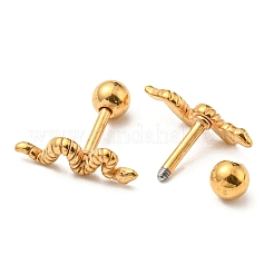 イオンプレーティング（IP）304ステンレススチールスタッドピアス  軟骨ピアス  ヘビ  ゴールドカラー  13x4mm&nbsp;EJEW-Z034-17G